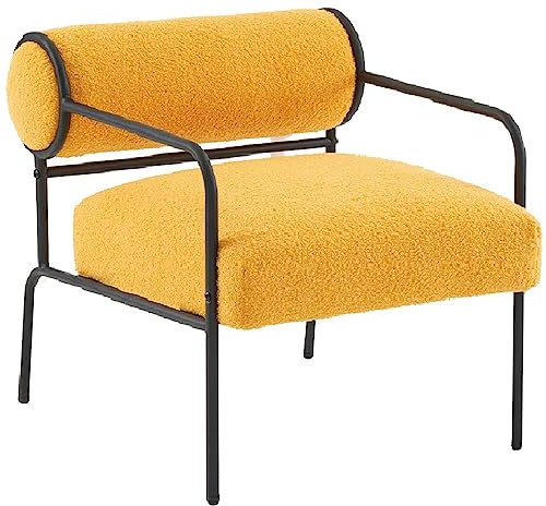 Mingone Sessel Loungesessel Kleines Sofa Lammwolle Cocktailsessel Modern Design Teddy Sessel Stoff mit Armlehne für Wohnzimmer Schlafzimmer Gelb