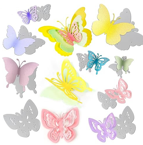 COLOFALLA 10 Pcs Mentall Stanzschablonen Schmetterling 3D Blätter Schneiden Party Deko Festival Deko Prägeschablonen Stanzformen für DIY Deko für Wand Torte Geschenke Blumenvase