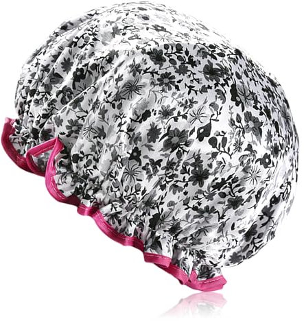 Rumyve Premium Reusable Waterproof Shower Cap,Shower Cap Elastic Waterproof Shower Cap Double Layer,Women's Hair Care(Flower)