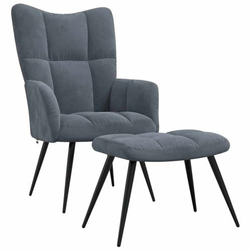 vidaXL Chaise de Relaxation avec Repose-Pied Fauteuil de Détente Siège de Relaxation Chaise de Détente Salon Salle de Séjour Gris Foncé Velours