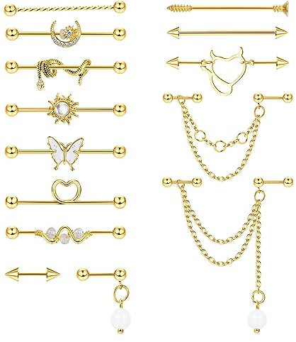 Adramata 14G 16G Industrial Piercing Chirurgenstahl Industrial Piercing Stab Ohrringe Piercing Ohr Industrial Ohrringe Piercing Knorpel Helix Piercing Gold Silber Industrial Piercing Schmuck