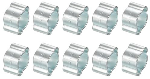 sourcing map 10Pcs Double Ear Hose Clamps, Adjustable 5-7mm(0.2x0.28) Iron Zinc Plated Two-Ear Hose Clamp, O Clip Hose Clamps Fuel Line Clamps Hose Clamp, Double Ear O Clips