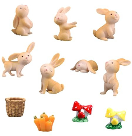 11Pcs Rabbit Figures Toys Bunny Cake Topper Miniature Rabbit Ornament Easter Bunny Figurines Easter Decorations Cute Easter Bunny Ornament for Fairy Garden Decorations Party Supplies Party Favors Gift