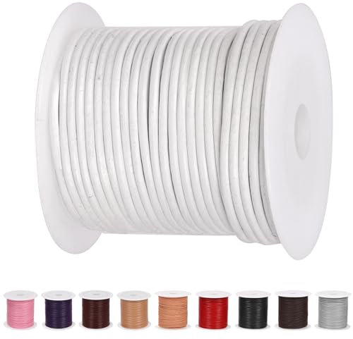 Glarks 11 Yards x 2mm Round Leather String Cord, White Soft and Smooth Jewelry Leather Rope for Necklaces Bracelets Making, Wrapping, Beading Craft and Shoelaces Replacement