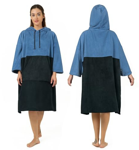 Zingtto Surf Poncho Wickelmantel, 3/4-Ärmel, extra groß, dick, Kapuzenpullover, Handtuch, Poncho für Damen und Herren, Strand, Schwimmen, 99,1 x 83,8 cm, Schwarz / Blau