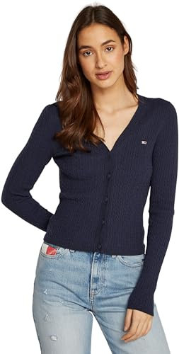 Tommy Jeans Donna Cardigan Cable Essential con Chiusura con Bottoni, Blu (Dark Night Navy Melange), S