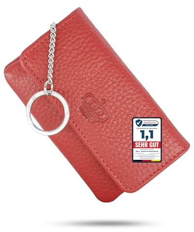 Baur - Damen Schlüsseletui echtes Leder mit Schlüsselring (Rot) | Schlüsselmäppchen mit Metall-Schlüsselring, Druckknopfverschluss, Reißverschlussfach für Scheine, Münzen & Karten