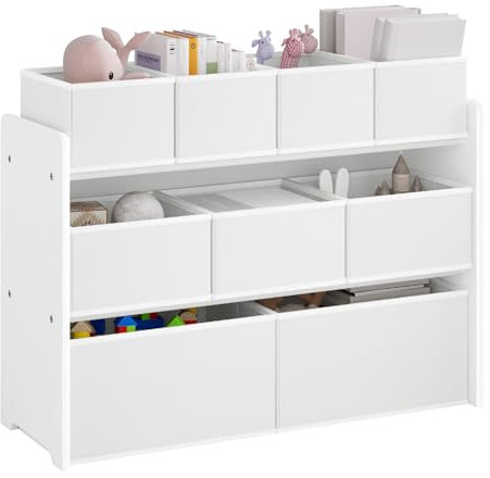 Lestarain Kinderregal mit 9 Aufbewahrungsboxen, Spielzeugregal, Regal Kinderzimmer Spielzimmer, Kinderregal, 92x60x30 cm, Weiß