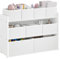 Lestarain Kids Storage Unit with 9 Toy Boxes - Kids Toy Organiser for Playroom & Bedroom, White, MDF+Fabric, 92x30x60/68cm