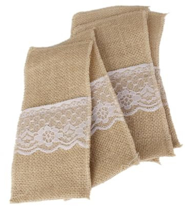 PRETYZOOM 6stücke Teiliges Jute Bestecktaschen Mit Spitze Rustikale Tischdekoration Für Hochzeiten Partys Und Braun Hochwertigem Sackleinen Und Spitzenmaterial