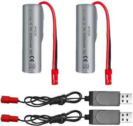 AMZZN 2PCS 3.7V 2000mAh 15C JST-2P Stecker Lipo Batterie mit USB Ladekabel für HJ819 DE819 ferngesteuertes Schiff,Huina 1337 1338 1516 1517 1552 1554 1558 Fernbedienung Engineering Fahrzeug