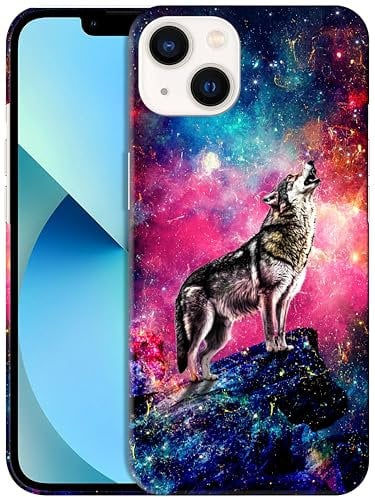 GlamCase for iPhone 13 Mini, iPhone 13 Mini Case - Wolf Galaxy Space Stars Design Printed Slim Fit Cute Plastic Hard Snap on Protective Designer Back Phone Case/Cover for iPhone 13 Mini