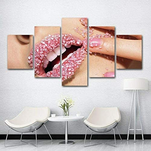 Bilder Leinwandbilder Pinke Lippen Vlies Leinwand 5 Teilig Wandbilder Kunstdrucke Wandbild Bild Auf Kunstdruck Wanddeko Wand Wohnzimmer Wanddekoration Deko Modern 100 X 50 Cm -3G9Y/M6B1-