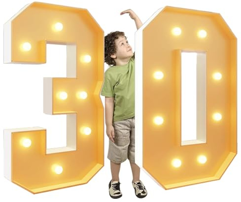 Large Light Up Numbers Birthday Decoration Marquee Numbers for 8th 18th 80th Party Decor Wedding Baby Shower, Big Mosaic Number Balloons Frame Foam Cardboard Set(Number 30,120cm/4FT)