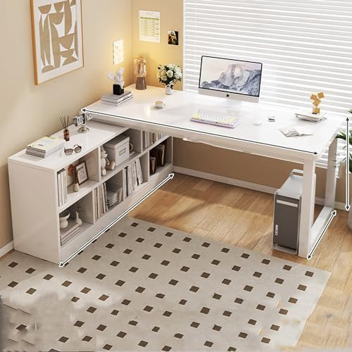 Esspoxi Escritorio Gaming en Forma L con estantes Almacenamiento esquineros, Mesa grande Oficina computadora pie, diseño Reversible con Intercambio Izquierdo y Derecho Blanco(55.1 * 47.2in)