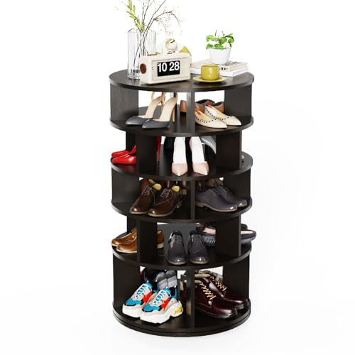 Redlife 5-stöckiger drehbarer Schuhregalturm, 360° drehbarer Schuhaufbewahrungsorganisator, Holzschuhregal-Schuhkarussell für Flur, Schlafzimmer und Eingang, Shoe Rack (Schwarz)