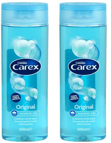 Shower Gel Original 500ml x 2, Compatible with Carex Soap Free Bath Soak for All Skin, Daily Body Care Wash Fresh Fragrance Family Size Cleans Cares Protects with Welari Thank You Card | (2pack)