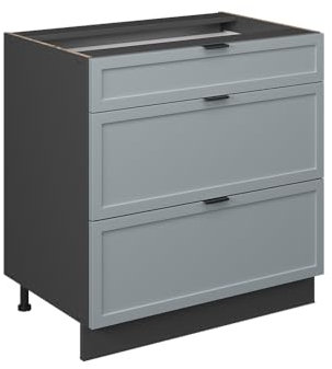 Vicco Küchenunterschrank Fame-Line, Hellblau-grau, 80 cm mit 3 Schubladen, ohne Arbeitsplatte