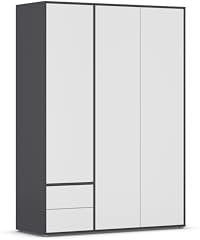 Rauch Möbel Nabila, Drehtürenschrank, Kleiderschrank, Kleiderschränke, Garderobe, 3-türig, 2 Schubladen, Push-to-Open, Farbe Weiß-Grau metallic, Schwarz, 140x194x53cm