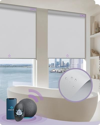 Graywind Elektrische Rollo Innen Kompatibel mit Alexa, Wasserdicht Smart Verdunklungsrollo nach Maß, Motorisierte Rollo mit Fernbedienung, Sonnenschutz Elektrische Jalousien, Weiß