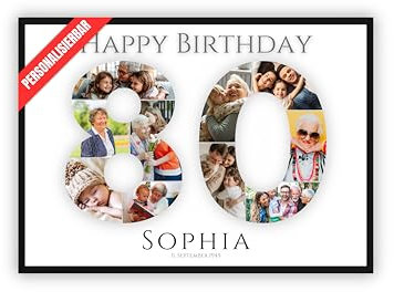dockyardos® Foto Collage zum 80. Geburtstag | Kreativ verschenken für Mädchen und Junge | Beste Freundin | Bester Freund | Geschenkidee | Geschenk für Frau und Mann