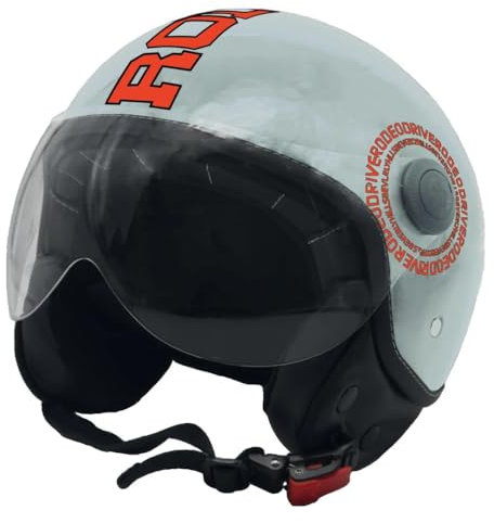 Casco Demijet Rodeo Drive Bridge Grey con Dettagli Arancio Fluo, Visiera Protettiva (XL)