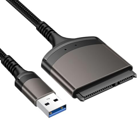 SATA to USB 3.0 Cable for 2.5 HDD SSD USB 3.0 to 2.5” SATA III Hard Drive Adapter Aluminum Shell Nylon Cord Supports UASP External Converter for Super Speed SSD HDD Data Transfer Up to 5Gbps