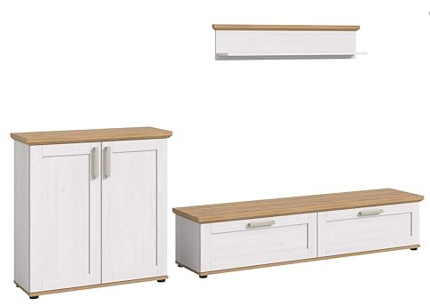 xonox.home Wohnzimmer Verona 3tlg. Set Wohnkombination Wohnwand Wohnzimmermöbel Wohnzimmerschrank Möbelkombination Wohnzimmerset in Sibiu Lärche Nb. Absetzung Artisan Eiche Nb.
