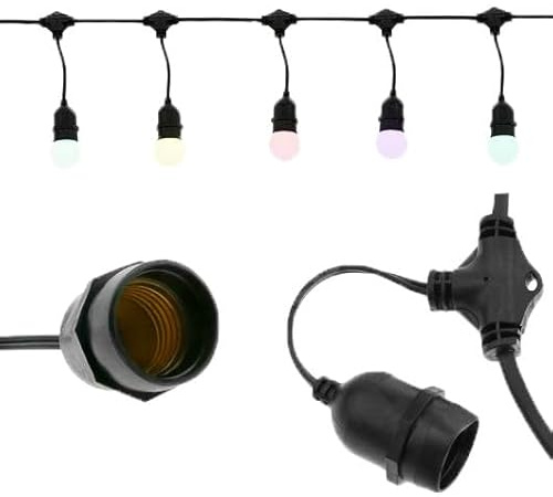 Levitantes Guirlande de 10 douilles E27 pour extérieur, IP65, câble noir de 5000 mm, idéale pour l'éclairage extérieur. *