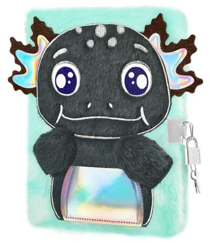 WERNNSAI Tagebuch mit Schloss für Kinder Junge A5 Axolotl Plüsch Notizbuch zum Schreiben Zeichnen, Geburtstag Weihnachten Geschenk für Junge Kinder