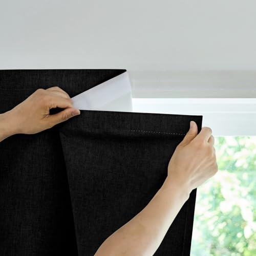 Jilron Selbstklebende Verdunklungsvorhänge, 100% Lichtundurchlässig, Ohne Stange, Bohrfrei, Als Sonnenschutz Fenster Innen Für Den Innenraum Geeignet (Schwarz-H152 x B117 cm) 1er-Pack