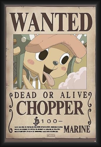 BUY ART FOR LESS Officially Licensed One Piece - Wanted Chopper - Framed Art Poster - 24 x 36 Inch - Sturdy Engineered Wood Frame with Plexi Glass - Ready to Hang