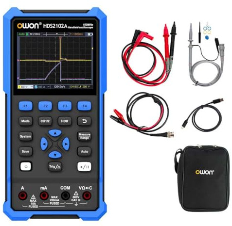 OWON HDS2102A Automotive Diagnostic Oscilloscope 3.5 inch high resolution display,100MHz bandwidth 2CH Channels, 500MSa/s, 3 in 1 Multimeter & Car Fault Diagnosis Tool with Type-C port (Standard)