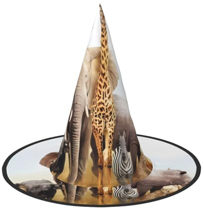ZHAOUR 1 x Halloween-Hut – Tier-Safari-Druck, Hexen-Dekoration, Party, Cosplay, Rollenspiele, Karneval, Maskerade-Zubehör