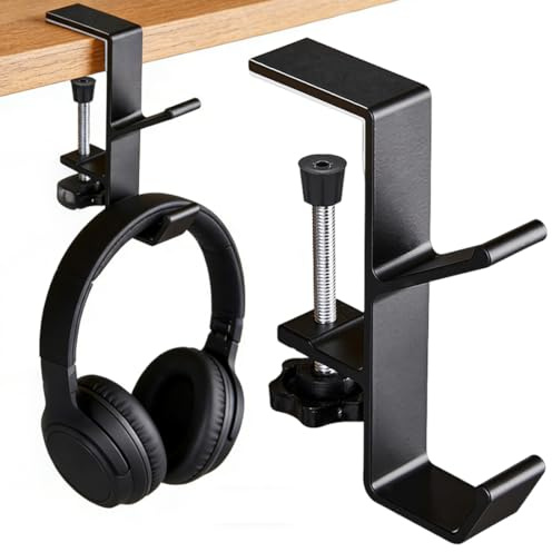 WOXJENA Supporto Cuffie Doppio, Supporto per Cuffie Gaming Sotto Scrivania, Supporto Regolabile con Gancio Universale per Cuffie e Chiavi