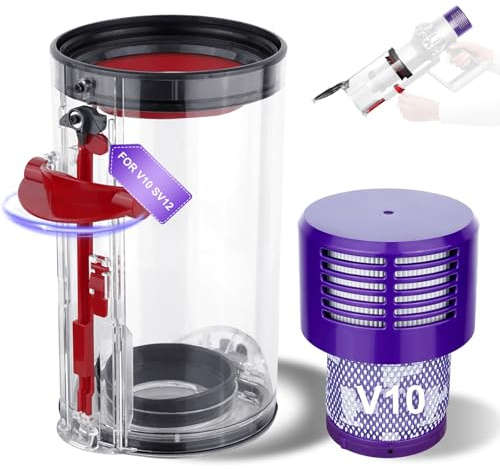 mikuankuan Upgraded Large Dust Bin Replacement for Dyson Cyclone V10 Animal,V10 Total Clean,V10 Absolute,V10 Animal,SV12 Vacuum Canister Bin for Part No.969509-01 with 1 HEPA Filter