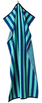 herzbach home Badetuch Good Vibes 80 x 180 cm | Großes, weiches & saugstarkes Strandtuch im gestreiften Design | 100% feinste Baumwolle (Türkis/Blau)