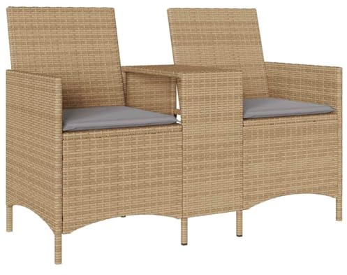 Foknhdi 2-Sitzer Gartensofa mit integriertem Beige Tisch in Poly Rattan Modernes Lounge Set für Balkon und Terrasse UV-beständige Sitzerlebnis 126 x 59 x 82 cm