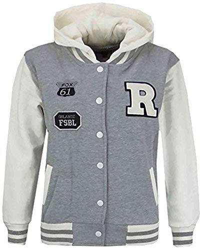 A2Z 4 Kids Boys Girls Hooded Varsity - B.B Grey 9-10 | Contrast Sleeve Outerwear With Ribbed Trim For Everyday Comfort
