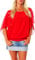 Malito – Damen Bluse in Fledermauslook – Tunika Kurzarm mit bequemen Schnitt – Elegantes Oversize Blusenshirt mit breitem Bund – Shirt Leo-Print & Uni 6296 - (Rot)