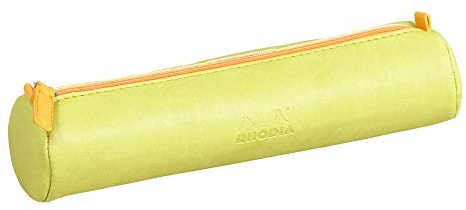 RHODIA 318896C - Rhodiarama Anis Round Pencil Case - 21.5 x 5.5 cm - Genuine Orange Stitching - Ivory Jersey Interior - Faux Leather - Storage for Pens, Pencils, Markers, Small Supplies