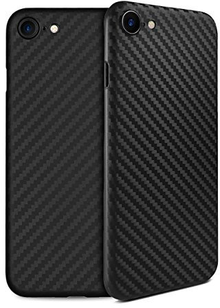 doupi UltraSlim Hülle kompatibel für iPhone SE (2022) / iPhone 8/7 (4,7 Zoll), Carbon Fiber Look Kohlefaser Optik Ultra Dünn Handyhülle Cover Bumper Schutz Schale Hard Case Schutzhülle, schwarz