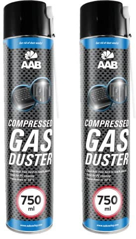 2 x AABCOOLING Compressed Gas Duster 750ml - Cleaning Computer, Keyboard, and Other Office Equipment, Air Compressor, Compressed Air for PC, Keyboard Cleaner, Aerosol Duster, Can Computer Cleaning Kit