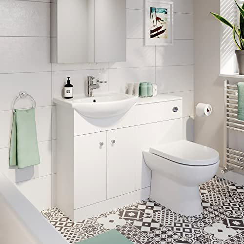 AURORA Modern Bathroom Toilet & Basin Sink Vanity Unit 1TH Furniture 1050mm Matte White