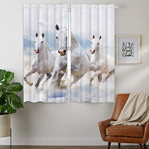 YISUMEI - Gardinen Blickdichter - Pentium Weißes Pferd,180 x 140 cm 2er Set Vorhang Verdunkelung mit Ösen für Schlafzimmer Wohnzimmer