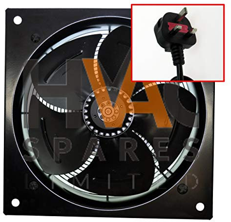 Plate Mounted Axial Fan, Industrial Commercial SUCKER 6 Pole 950 RPM 300mm / 12, 350mm / 14, 400mm / 16, 450mm / 18, 500mm / 20, 550mm / 22 or 630mm / 24 Blade Dia (300mm with UK Plug & Lead)