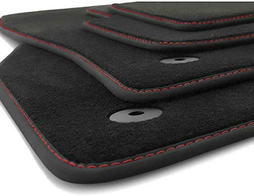 kh Teile Fußmatten passend für Polo 5 Premium Qualität Velours Autoteppich 4-teilig schwarz Ziernaht rot