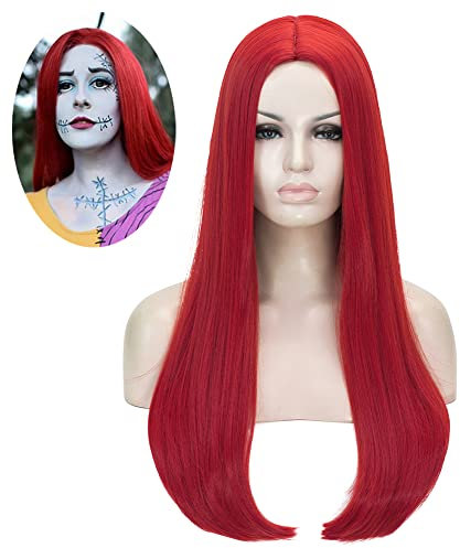 ATAYOU Damen Rot Perücke Lange Glat Rote Synthetische Perücke Halloween Canival Perücke (Rot)