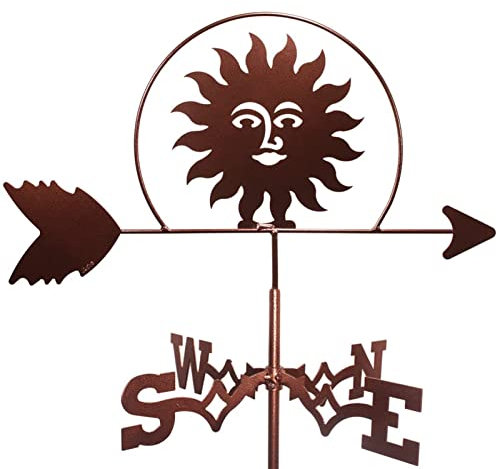 Girouette en métal, girouette Solaire, indicateurs de Direction du Vent extérieur pour Toit, Jardin, pelouse, Montagne, Support en Fonte, Style 1