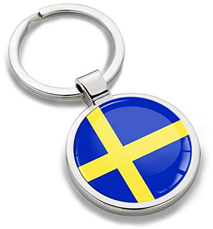 Biomar Labs® Schlüsselanhänger Metall Keyring mit Geschenkbox Autoschlüssel Geschenk Metall-Schlüsselanhänger Schlüsselbund Edelstahl Schweden Sweden Flagge KK 254